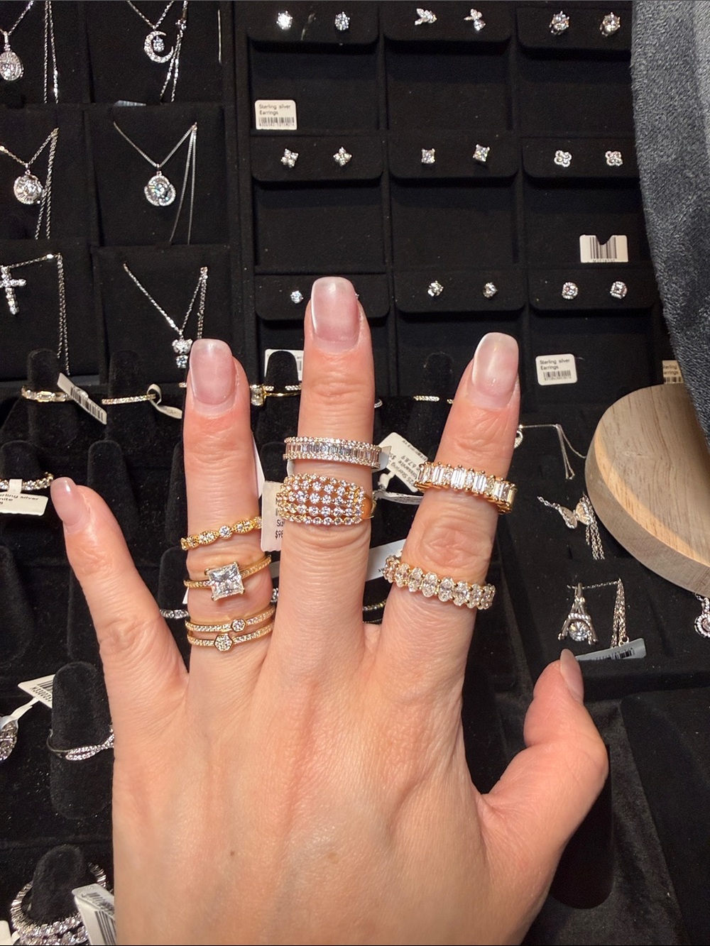 Gold and Silver Mixed Metal Crystal Ring Set - Women Jewelry